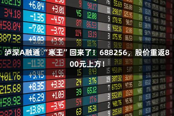 泸深A融通 “寒王”回来了！688256，股价重返800元上方！